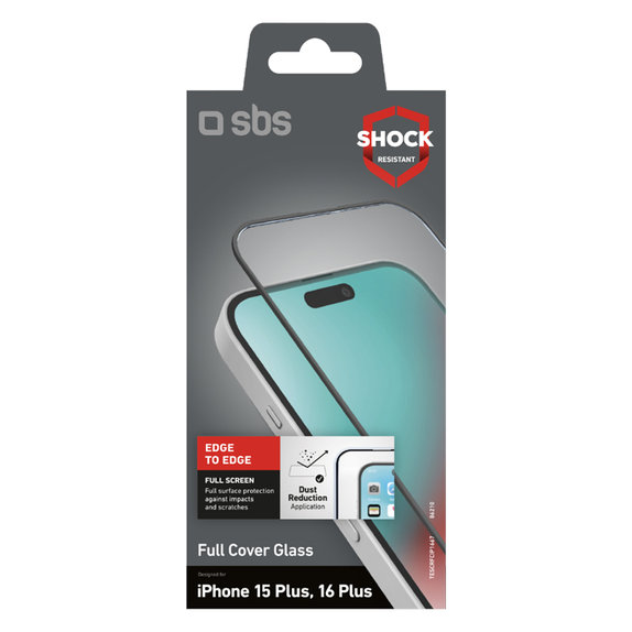SBS - Edzett Üveg Full Cover - iPhone 16 Plus, fekete