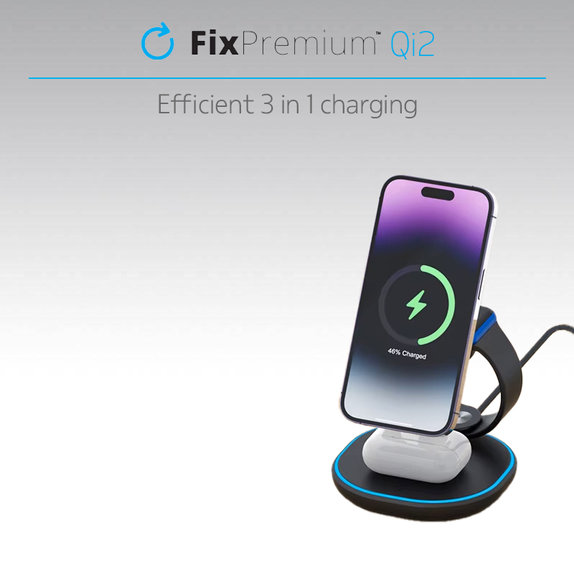 FixPremium - MagSafe Töltőállvány Qi2-vel, fekete