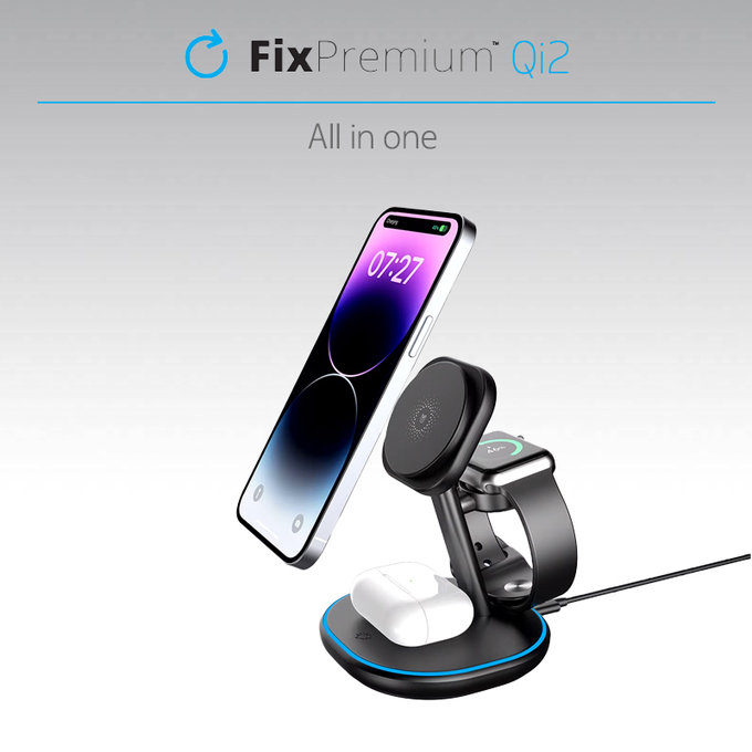 FixPremium - MagSafe Töltőállvány Qi2-vel, fekete
