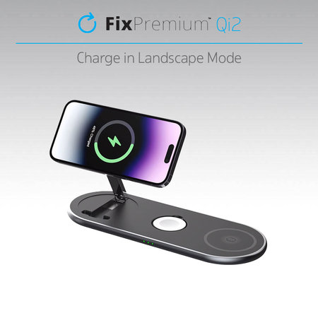 FixPremium - Töltőállvány Qi2-vel - iPhone, Apple Watch és AirPods, fekete