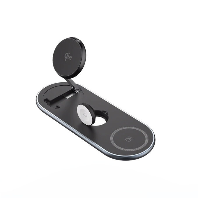 FixPremium - Töltőállvány Qi2-vel - iPhone, Apple Watch és AirPods, fekete