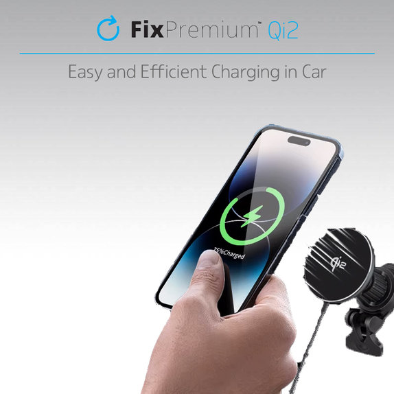 FixPremium - MagSafe Autós töltő Qi2-vel, fekete