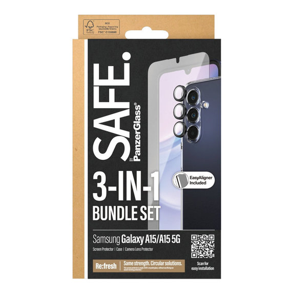 Bundle kameralencse-védő + UWF edzett üveg + TPU tok Samsung A15 5G készülékhez, SAFE