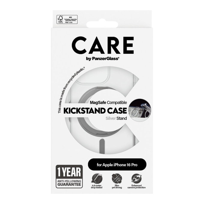 Kickstand tok MagSafe támogatással iPhone 16 Pro készülékhez, Ezüst, CARE