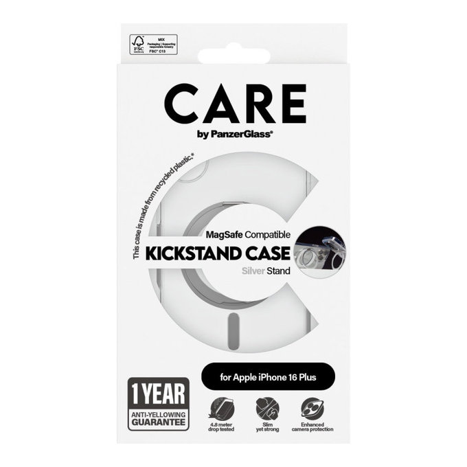 Kickstand tok MagSafe támogatással iPhone 16 Plus készülékhez, Ezüst, CARE