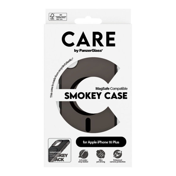 Smokey tok MagSafe támogatással iPhone 16 Plus készülékhez, Fekete, CARE