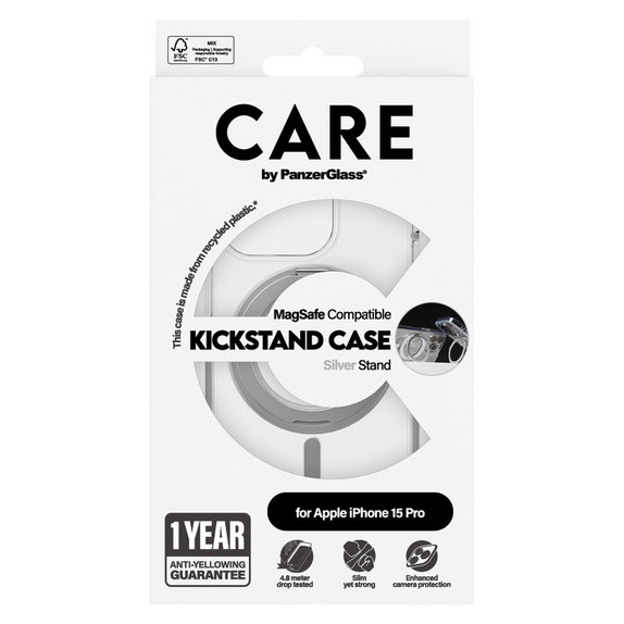 Tok Kickstand MagSAFE by PanzerGlass-fel iPhone 15 Pro készülékhez, Ezüst, PanzerGlass