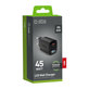 Utazási adapter LCD USB-C, GaN, 45 W PD, fekete, SBS