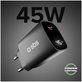 Utazási adapter LCD USB-C, GaN, 45 W PD, fekete, SBS