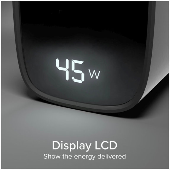 Utazási adapter LCD USB-C, GaN, 45 W PD, fekete, SBS