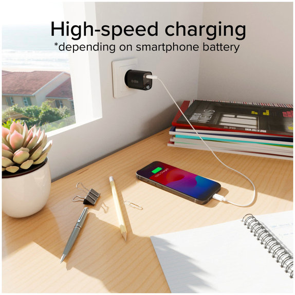Utazási adapter LCD USB-C, GaN, 45 W PD, fekete, SBS