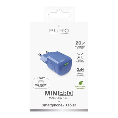 PURO - Töltőadapter MiniPro USB-C, GaN, 20W, blue lagon