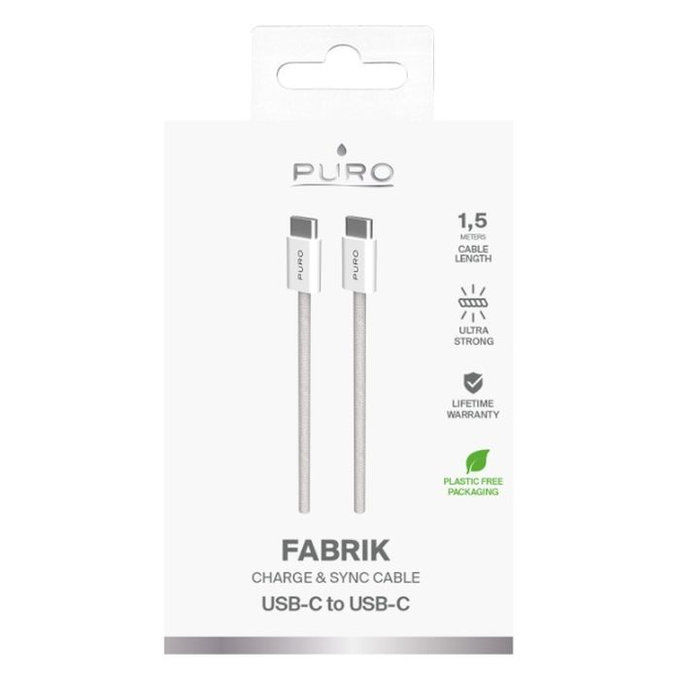 PURO - USB-C Kábel / USB-C, 60W, Fabrik FABK4, 1,5 m, sandshell