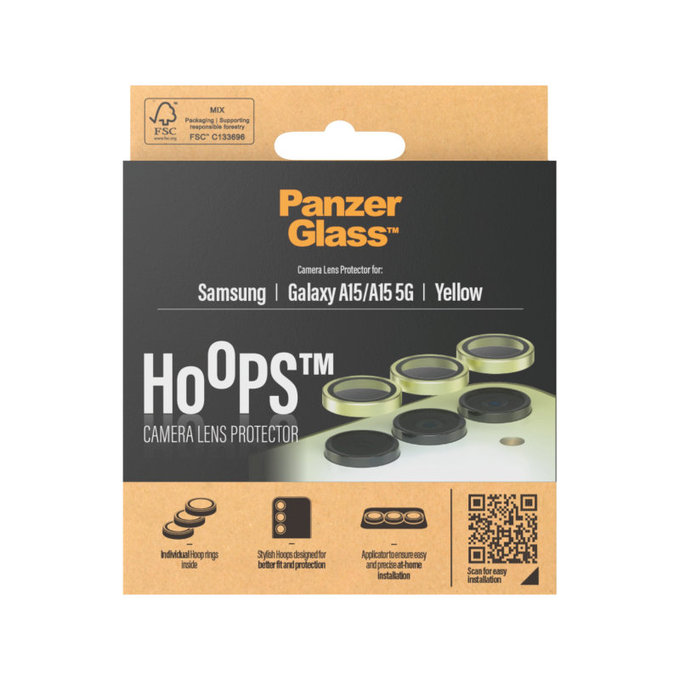 Hoops Kameralencse-védő Samsung A15/A15 5G készülékhez, Sárga, PanzerGlass