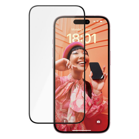 Edzett üveg UWF Ceramic applikátorral iPhone 15 készülékhez, Fekete, PanzerGlass