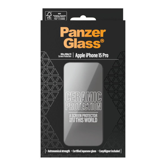 Edzett üveg UWF Ceramic applikátorral iPhone 15 Pro készülékhez, Fekete, PanzerGlass