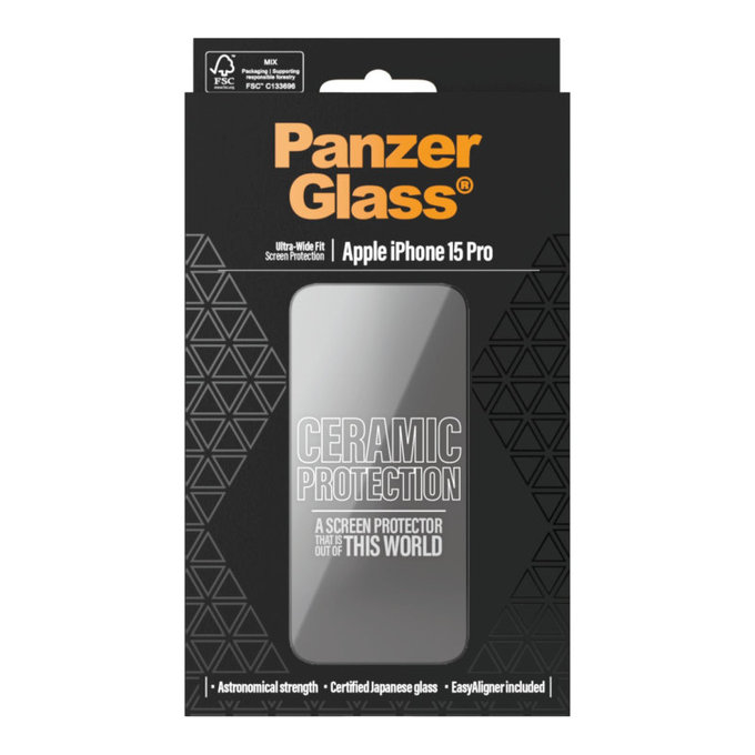 Edzett üveg UWF Ceramic applikátorral iPhone 15 Pro készülékhez, Fekete, PanzerGlass