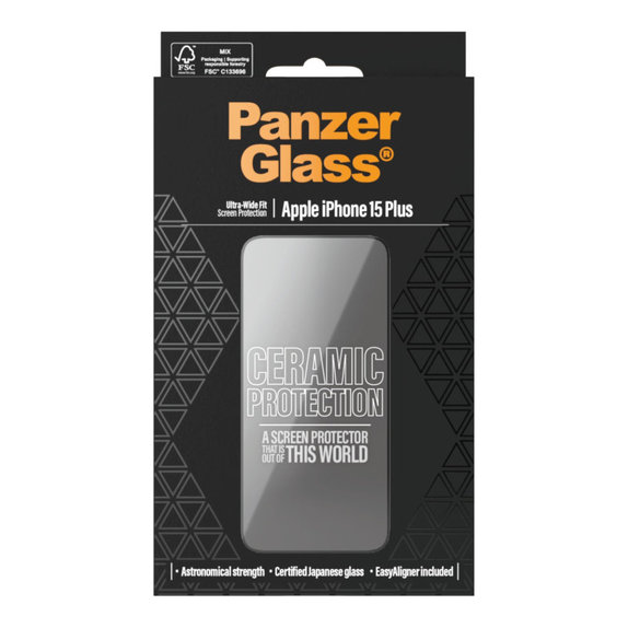 Edzett üveg UWF Ceramic applikátorral iPhone 15 Plus készülékhez, Fekete, PanzerGlass