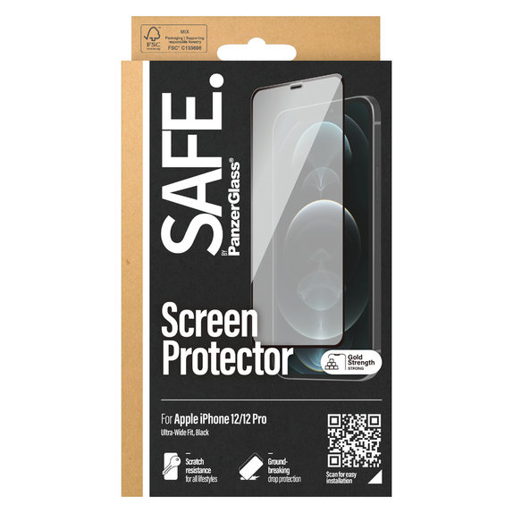 Edzett üveg Case Friendly iPhone 12 Pro/12 készülékhez, Fekete, SAFE by PanzerGlass