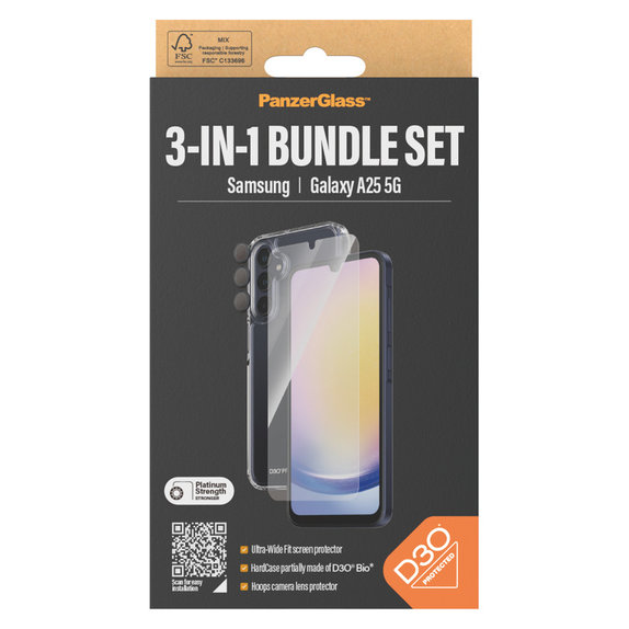 Bundle Hoops + Edzett üveg UWF + Hard Case D3O Samsung Galaxy A25 5G készülékhez, Átlátszó, PanzerGlass