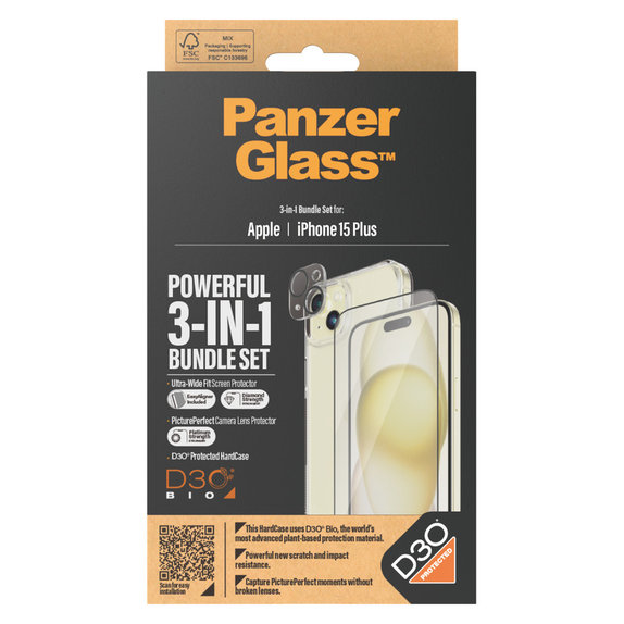 Bundle PicturePerfect + Edzett üveg UWF + Hard Case D3O iPhone 15 Plus készülékhez, PanzerGlass