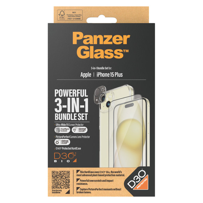 Bundle PicturePerfect + Edzett üveg UWF + Hard Case D3O iPhone 15 Plus készülékhez, PanzerGlass