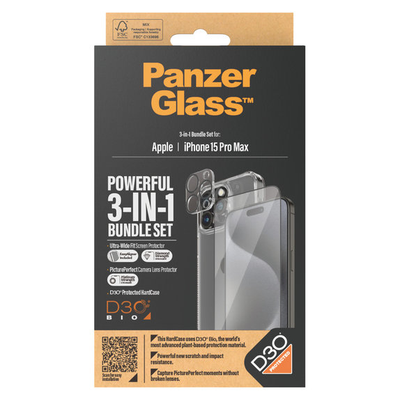 Bundle PicturePerfect + Edzett üveg UWF + Hard Case D3O iPhone 15 Pro Max készülékhez, PanzerGlass