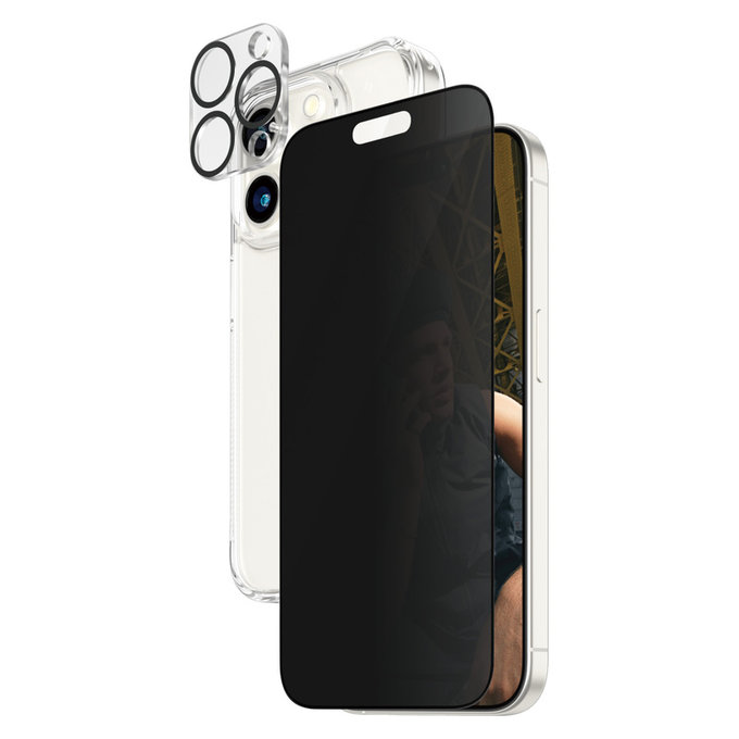 Bundle PicturePerfect + Edzett üveg UWF Privacy + Hard Case D3O iPhone 15 Pro készülékhez, PanzerGlass