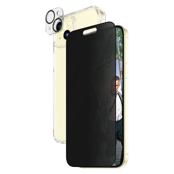 Bundle PicturePerfect + Edzett üveg UWF Privacy + Hard Case D3O iPhone 15 Plus készülékhez, PanzerGlass