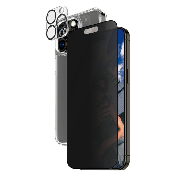 Bundle PicturePerfect + Edzett üveg UWF Privacy + Hard Case D3O iPhone 15 Pro Max készülékhez, PanzerGlass
