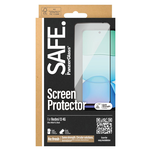 Edzett üveg UWF Xiaomi Redmi 13 4G készülékhez, Čierne, SAFE by PanzerGlass