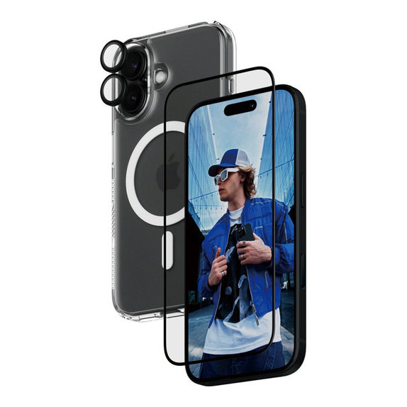 Bundle 3 az 1-ben Hoops + UWF edzett üveg + Hard Case iPhone 16 készülékhez, PanzerGlass