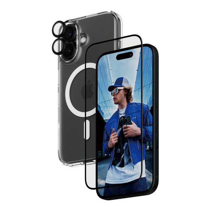 Bundle 3 az 1-ben Hoops + UWF edzett üveg + Hard Case iPhone 16 készülékhez, PanzerGlass