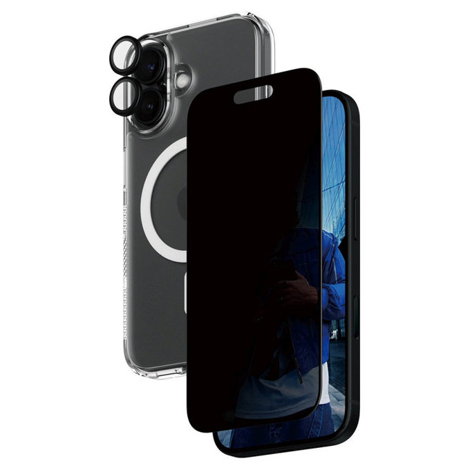 Bundle Hoops + UWF Privacy edzett üveg + Hard Case iPhone 16 készülékhez, PanzerGlass
