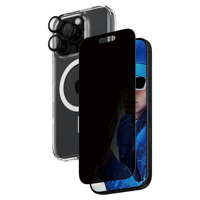 Bundle Hoops + UWF Privacy edzett üveg + Hard Case iPhone 16 Pro készülékhez, PanzerGlass