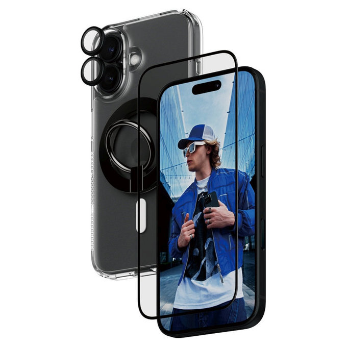 Bundle Hoops + UWF edzett üveg + Hard Case + Magnetic Ring Mount iPhone 16 készülékhez, PanzerGlass