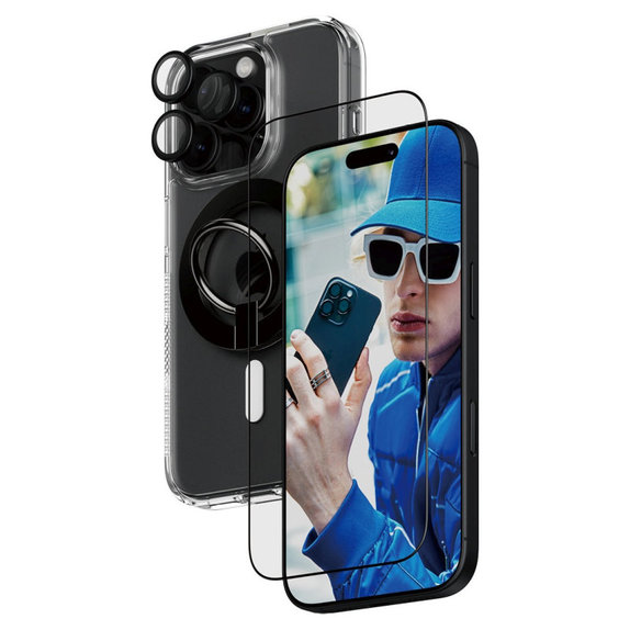 Bundle Hoops + UWF edzett üveg + Hard Case + Magnetic Ring Mount iPhone 16 Pro készülékhez, PanzerGlass