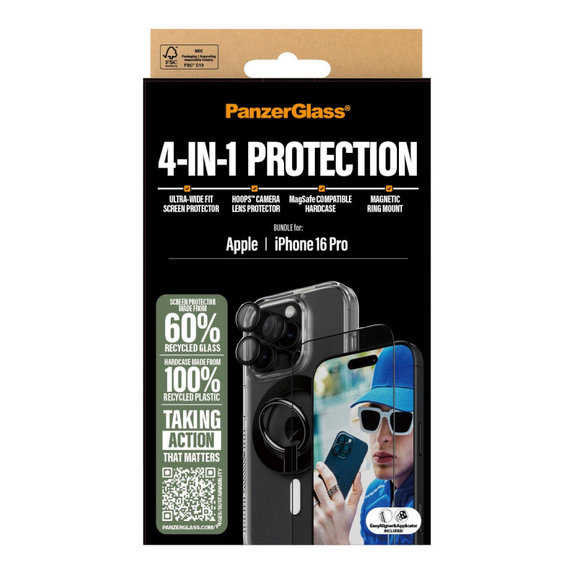 Bundle Hoops + UWF edzett üveg + Hard Case + Magnetic Ring Mount iPhone 16 Pro készülékhez, PanzerGlass