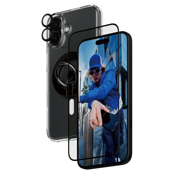 Bundle Hoops + UWF edzett üveg + Hard Case + Magnetic Ring Mount iPhone 16 Plus készülékhez, PanzerGlass