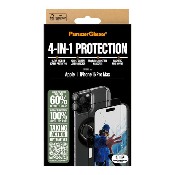 Bundle Hoops + UWF edzett üveg + Hard Case + Magnetic Ring Mount iPhone 16 Pro Max készülékhez, PanzerGlass