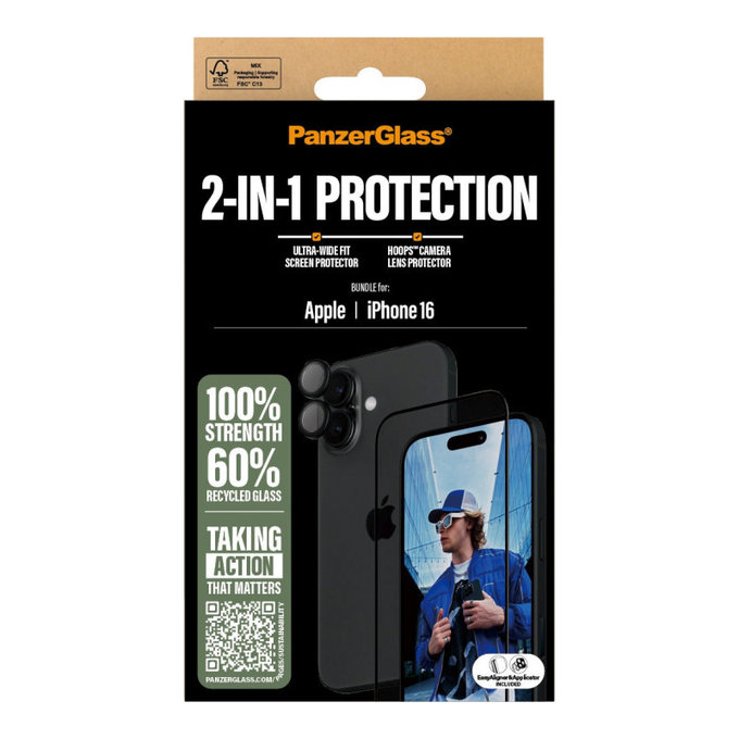 Bundle Hoops + UWF edzett üveg iPhone 16 készülékhez, PanzerGlass