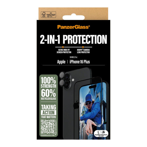 Bundle Hoops + UWF edzett üveg iPhone 16 Plus készülékhez, PanzerGlass