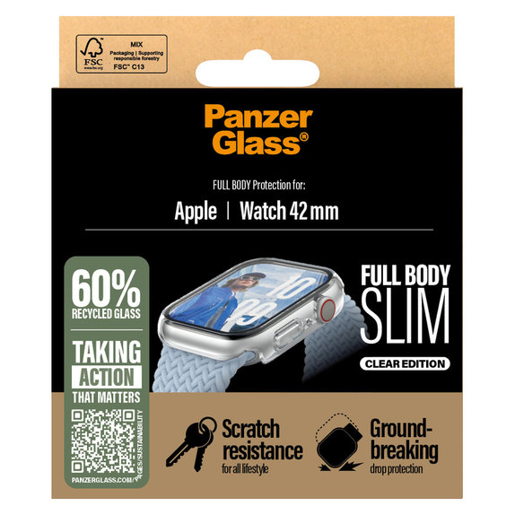 Edzett üveg Full Body Slim Apple Watch 11/10 42 mm készülékhez, Átlátszó, PanzerGlass