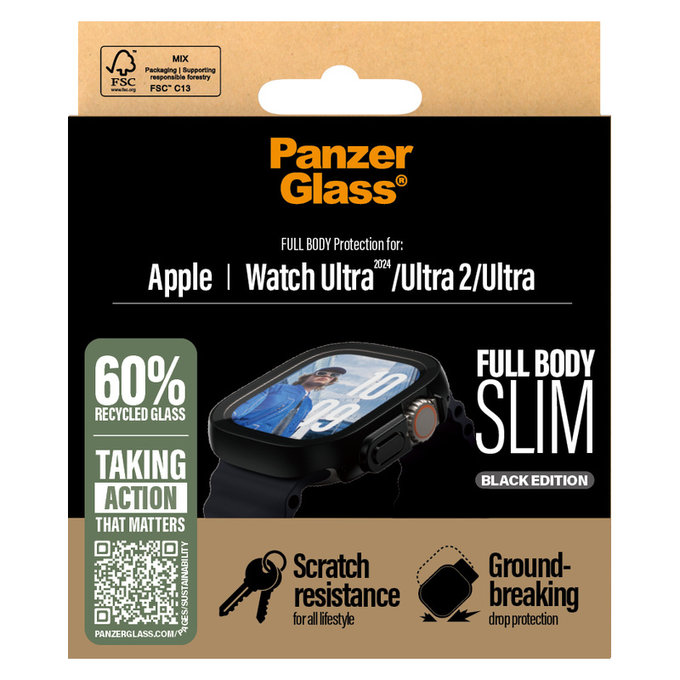 Edzett üveg Full Body Slim Apple Watch Ultra 2024/Ultra 2/Ultra készülékhez, Fekete, PanzerGlass