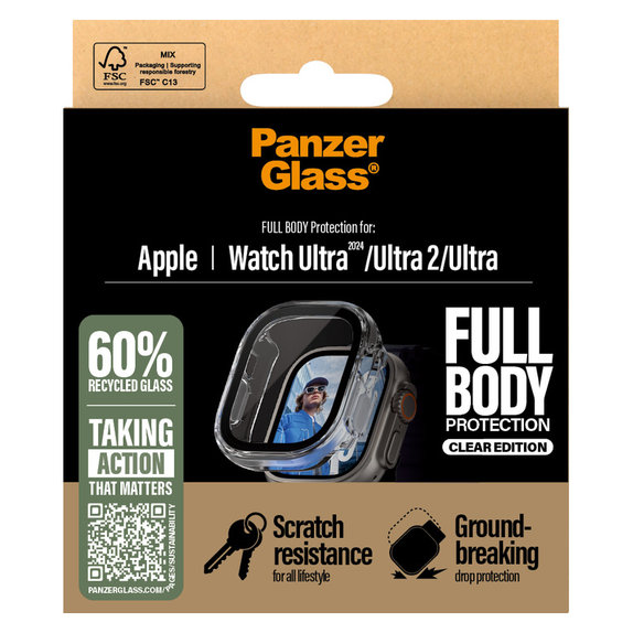 Edzett üveg Full Body Apple Watch Ultra 2024/Ultra 2/Ultra készülékhez, Átlátszó, PanzerGlass