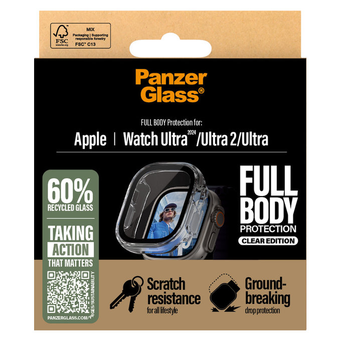 Edzett üveg Full Body Apple Watch Ultra 2024/Ultra 2/Ultra készülékhez, Átlátszó, PanzerGlass