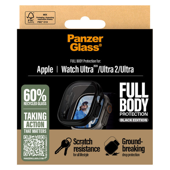 Edzett üveg Full Body Apple Watch Ultra 2024/Ultra 2/Ultra készülékhez, Fekete, PanzerGlass