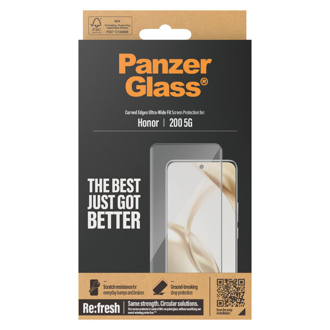 Edzett üveg Re:Fresh UWF Honor 200 készülékhez, Fekete, PanzerGlass