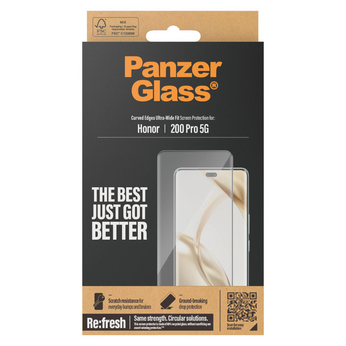 Edzett üveg Re:Fresh UWF Honor 200 Pro készülékhez, Fekete, PanzerGlass