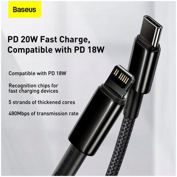 Baseus - Kábel Lightning/USB-C, 1.5m, fekete